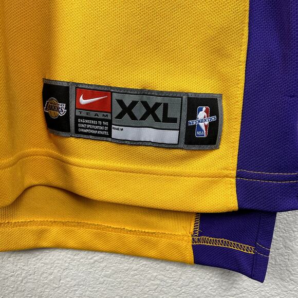 VTG Nike Team NBA Los Angeles Lakers Warmup Jersey XXL Yellow Purple LA Y2K - Picture 4 of 15